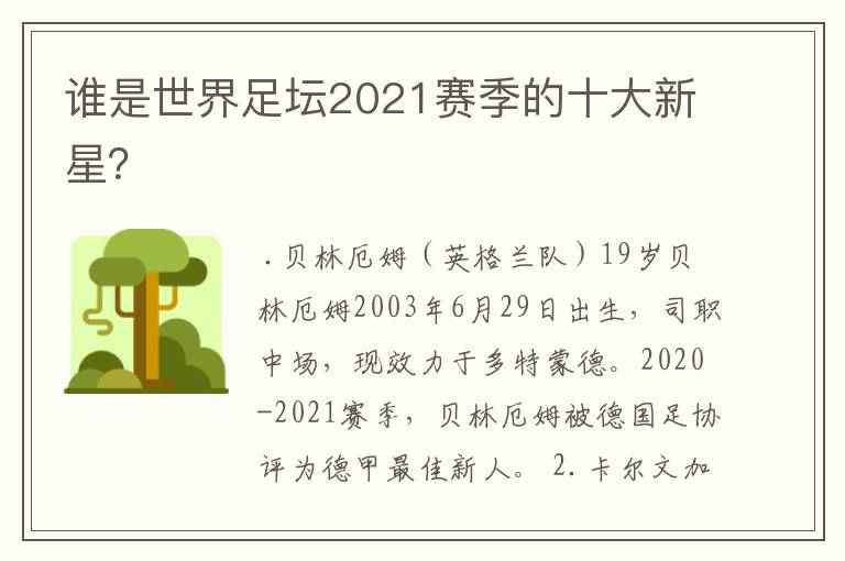 谁是世界足坛2021赛季的十大新星?