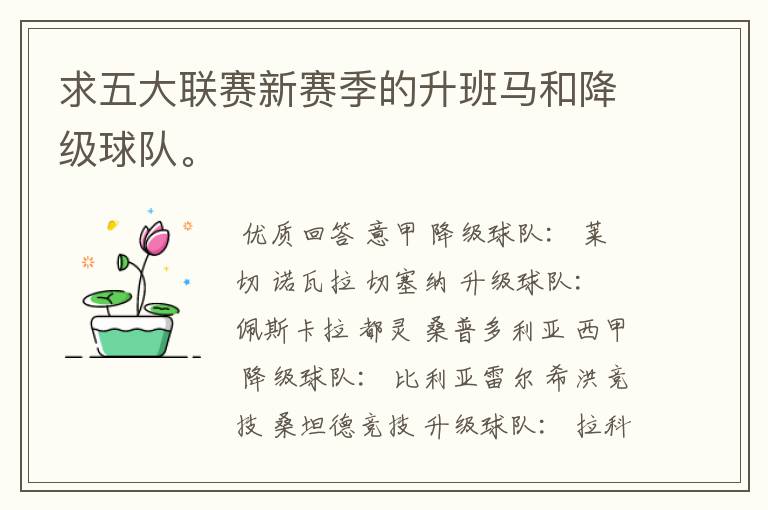 求五大联赛新赛季的升班马和降级球队。