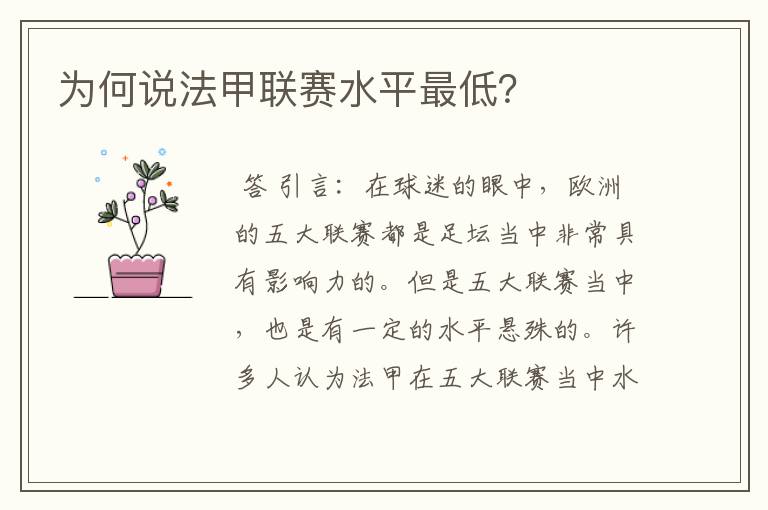 为何说法甲联赛水平最低?