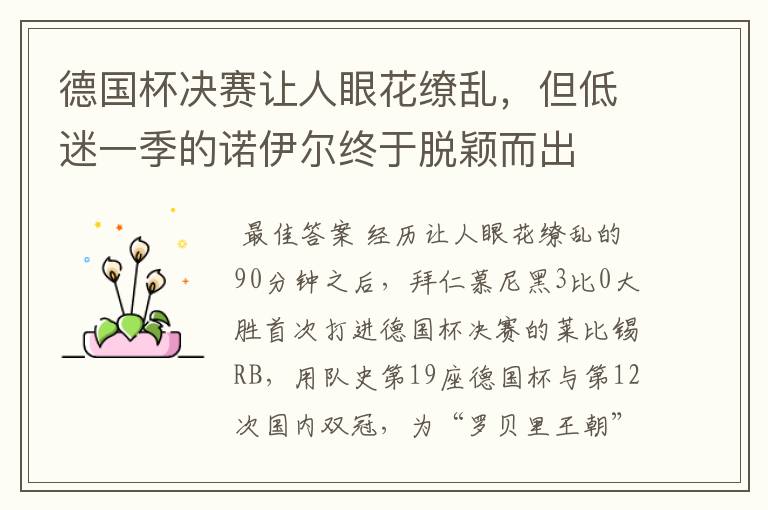 德国杯决赛让人眼花缭乱,但低迷一季的诺伊尔终于脱颖而出