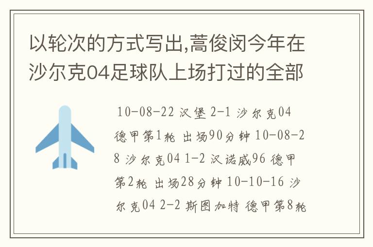 以轮次的方式写出,蒿俊闵今年在沙尔克04足球队上场打过的全部德甲比赛