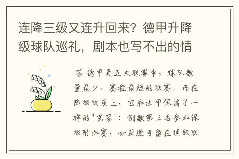 连降三级又连升回来?德甲升降级球队巡礼,剧本也写不出的情节