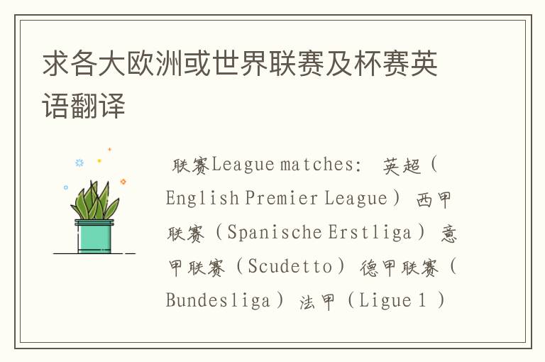 求各大欧洲或世界联赛及杯赛英语翻译