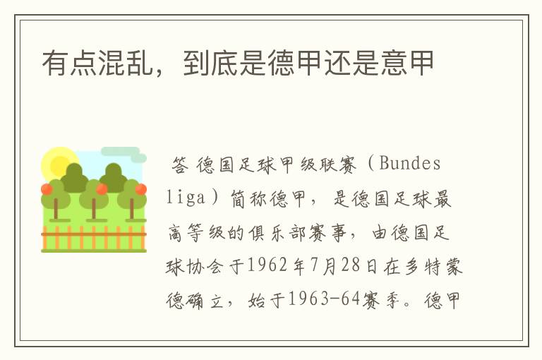 有点混乱,到底是德甲还是意甲