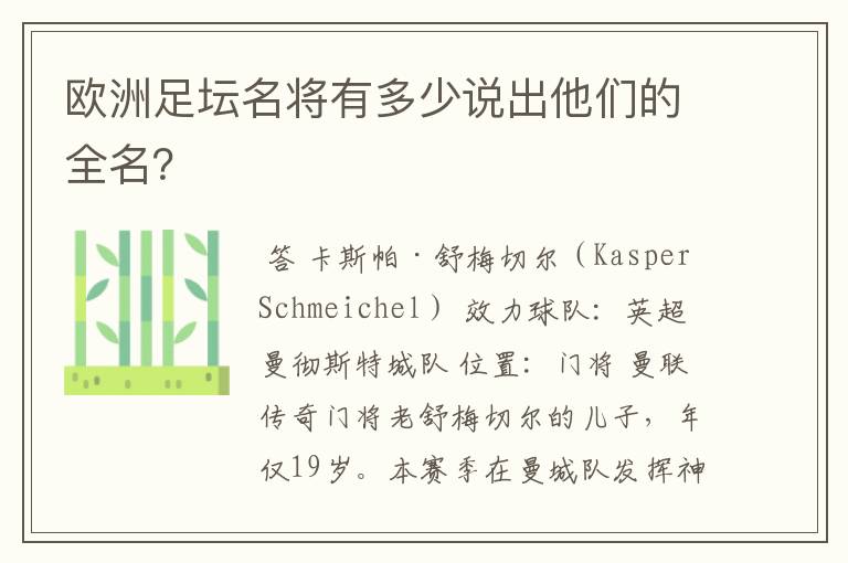 欧洲足坛名将有多少说出他们的全名?