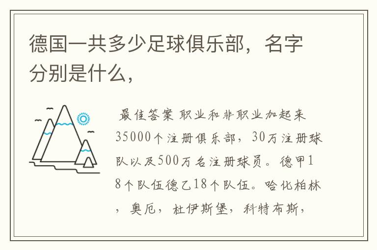 德国一共多少足球俱乐部,名字分别是什么,