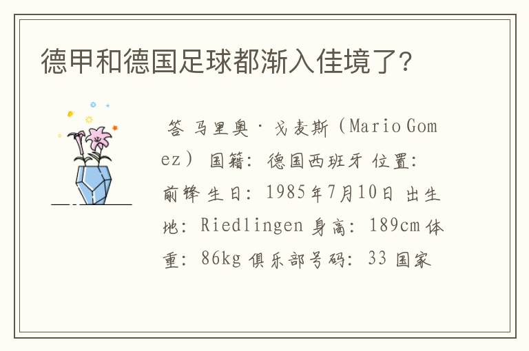 德甲和德国足球都渐入佳境了?