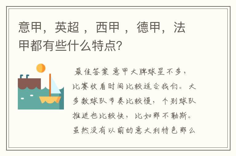 意甲,英超 ,西甲 ,德甲,法甲都有些什么特点?