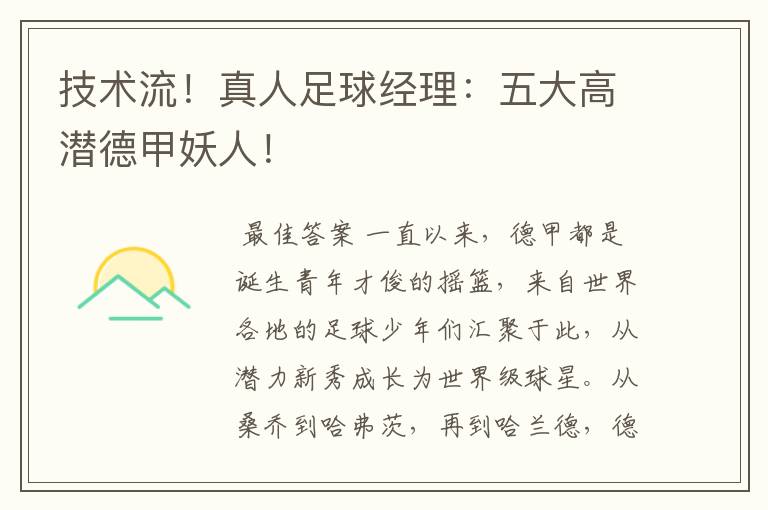 技术流!真人足球经理:五大高潜德甲妖人!