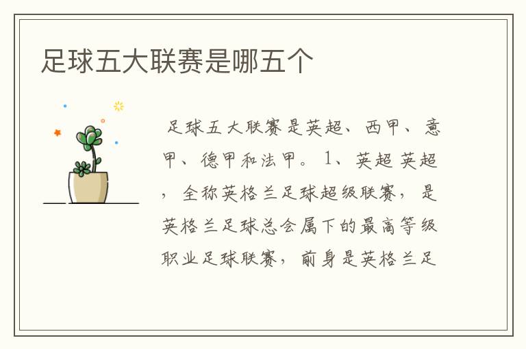 足球五大联赛是哪五个