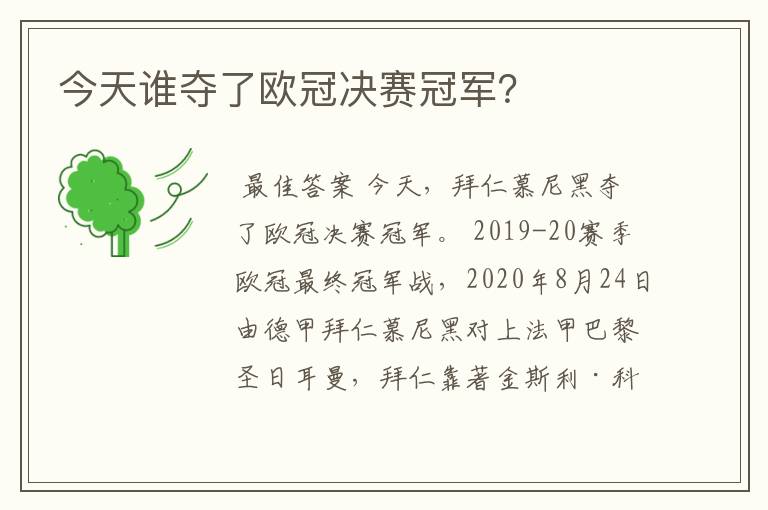今天谁夺了欧冠决赛冠军?
