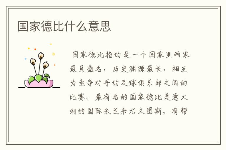 国家德比什么意思