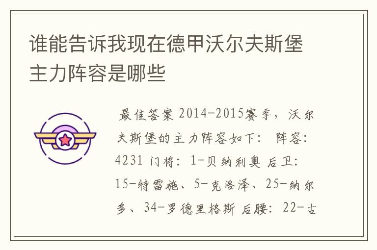 谁能告诉我现在德甲沃尔夫斯堡主力阵容是哪些