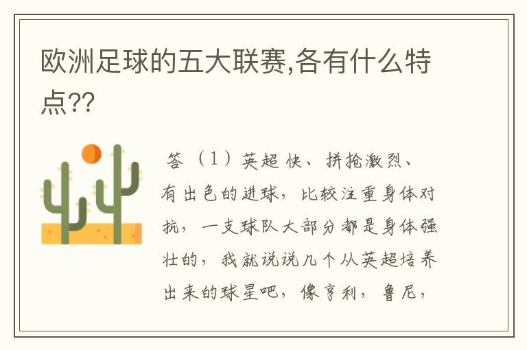 欧洲足球的五大联赛,各有什么特点??