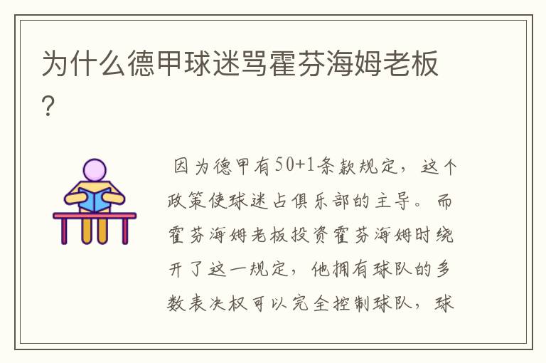 为什么德甲球迷骂霍芬海姆老板?