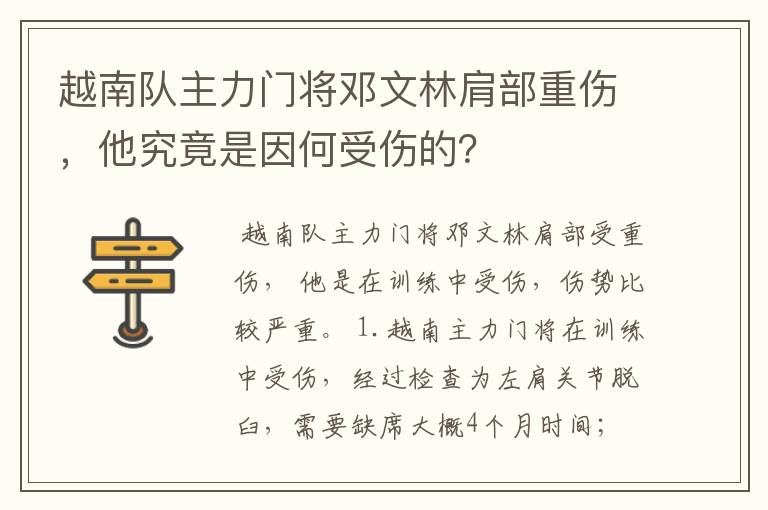 越南队主力门将邓文林肩部重伤,他究竟是因何受伤的?