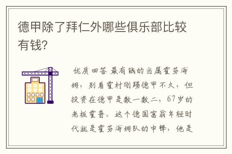 德甲除了拜仁外哪些俱乐部比较有钱?