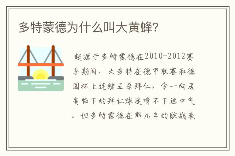 多特蒙德为什么叫大黄蜂?