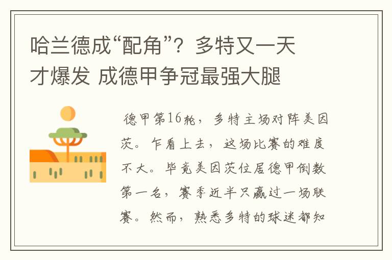 哈兰德成“配角”?多特又一天才爆发 成德甲争冠最强大腿