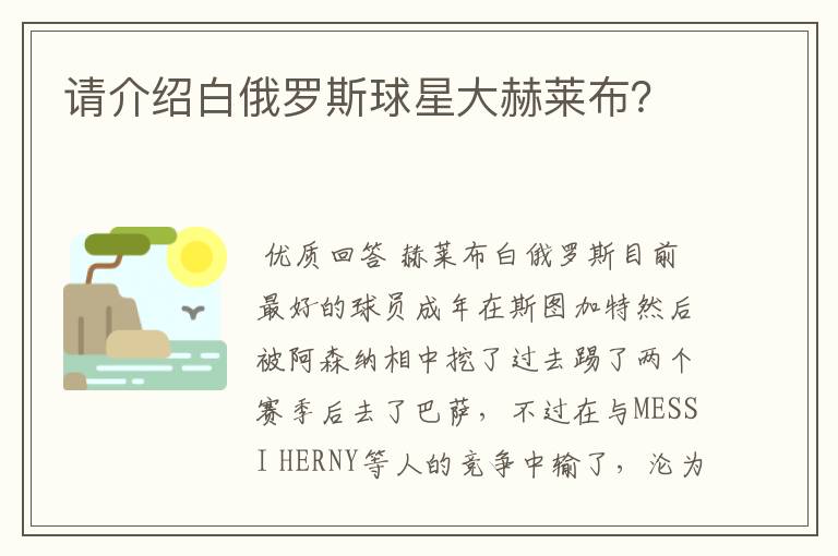 请介绍白俄罗斯球星大赫莱布?