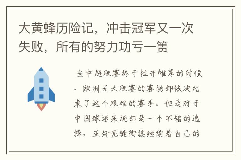 大黄蜂历险记,冲击冠军又一次失败,所有的努力功亏一篑