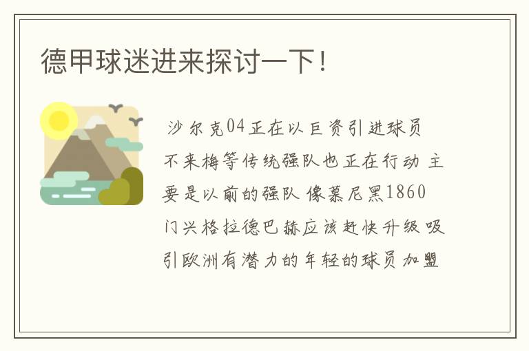 德甲球迷进来探讨一下!