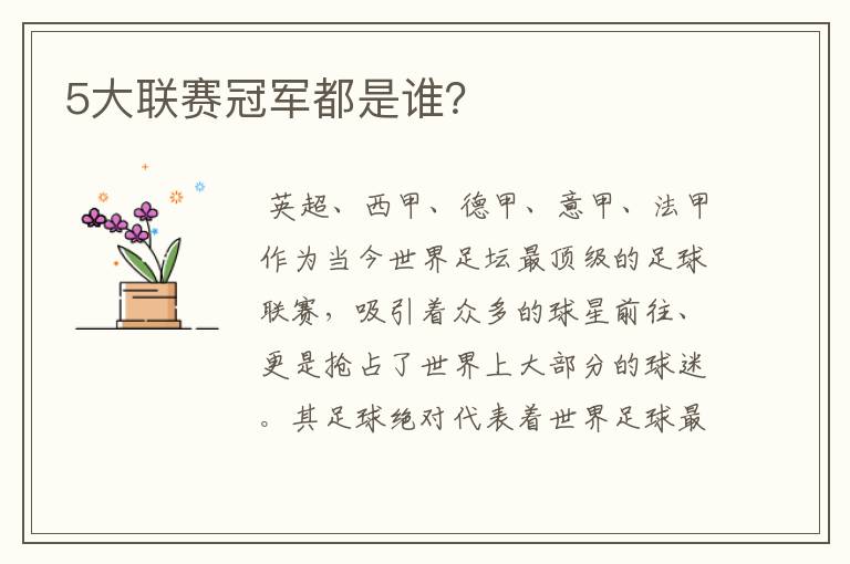 5大联赛冠军都是谁?