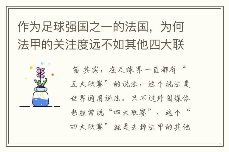 作为足球强国之一的法国,为何法甲的关注度远不如其他四大联赛?