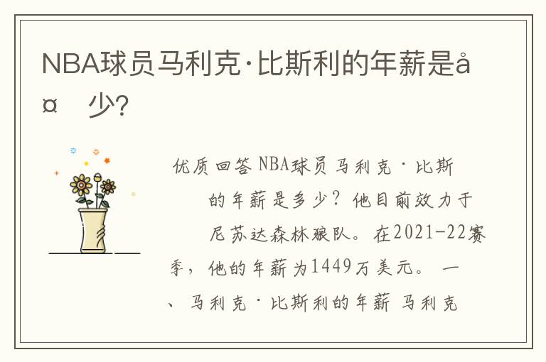 NBA球员马利克·比斯利的年薪是多少?