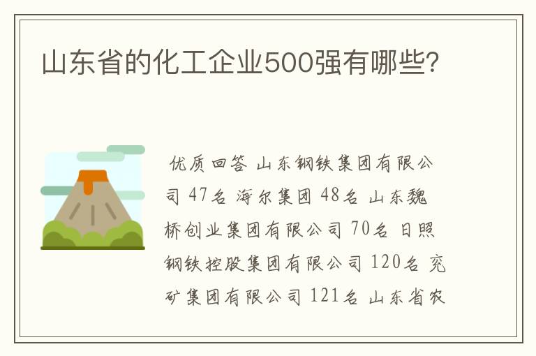 山东省的化工企业500强有哪些?