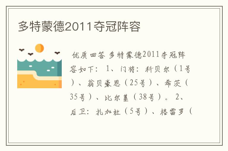 多特蒙德2011夺冠阵容