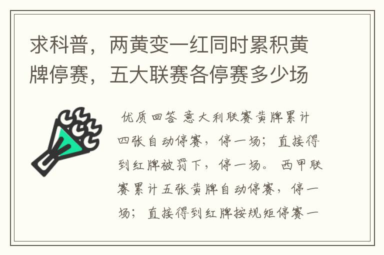 求科普,两黄变一红同时累积黄牌停赛,五大联赛各停赛多少场?