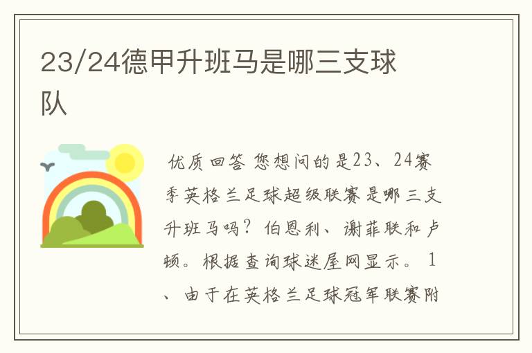 23/24德甲升班马是哪三支球队