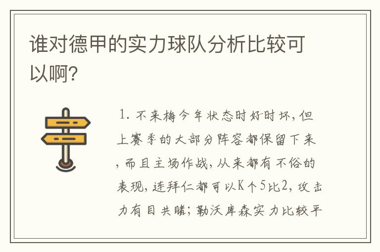 谁对德甲的实力球队分析比较可以啊?