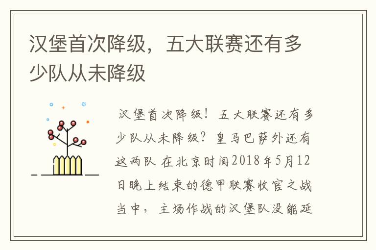 汉堡首次降级，五大联赛还有多少队从未降级