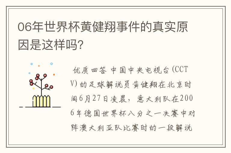 06年世界杯黄健翔事件的真实原因是这样吗?