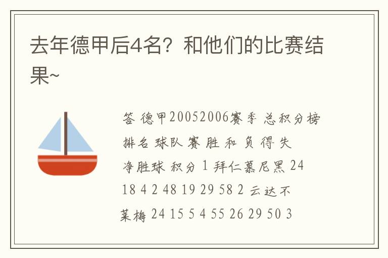 去年德甲后4名?和他们的比赛结果~
