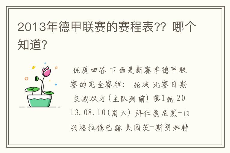 2013年德甲联赛的赛程表??哪个知道?