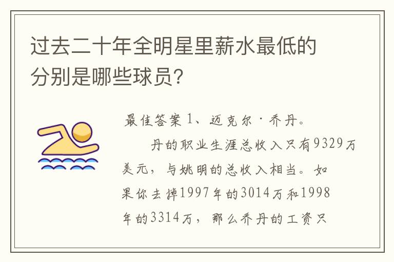 过去二十年全明星里薪水最低的分别是哪些球员?