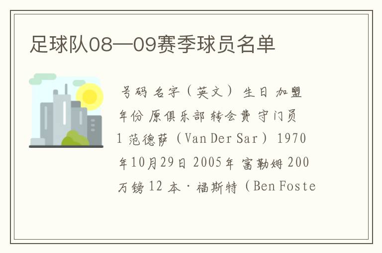 足球队08—09赛季球员名单