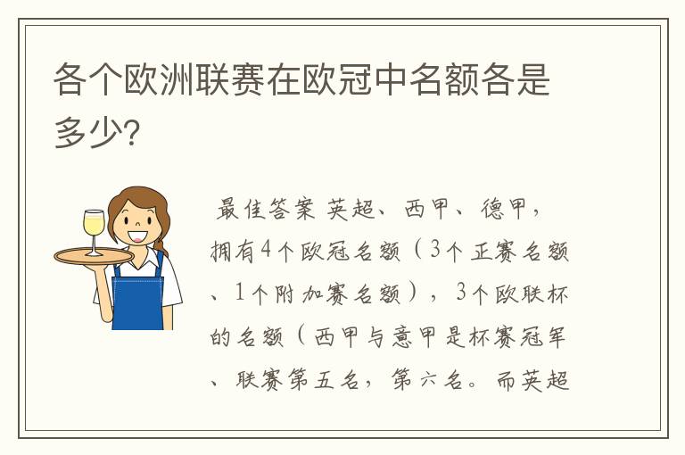 各个欧洲联赛在欧冠中名额各是多少?