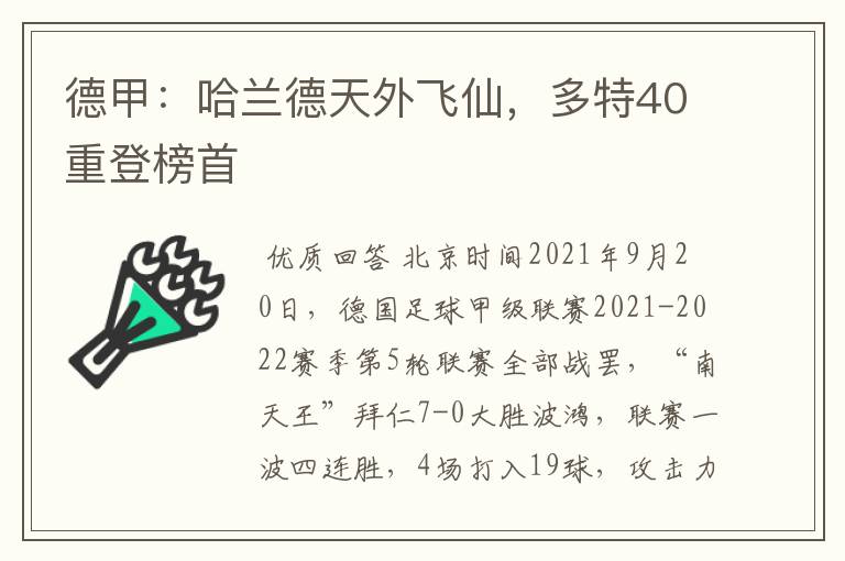 德甲:哈兰德天外飞仙,多特40重登榜首