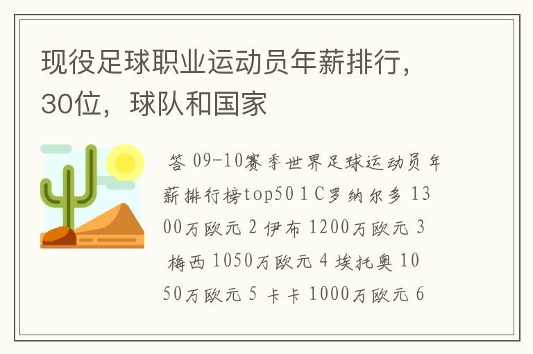 现役足球职业运动员年薪排行,30位,球队和国家
