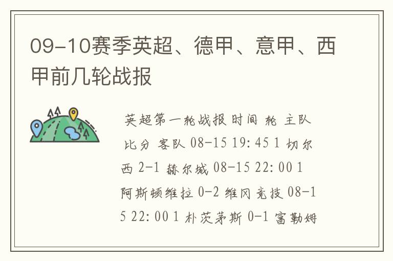 09-10赛季英超、德甲、意甲、西甲前几轮战报