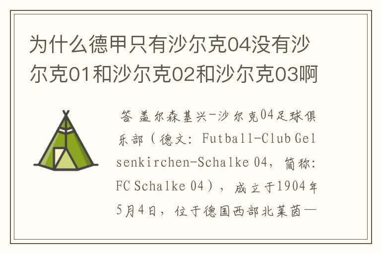 为什么德甲只有沙尔克04没有沙尔克01和沙尔克02和沙尔克03啊?