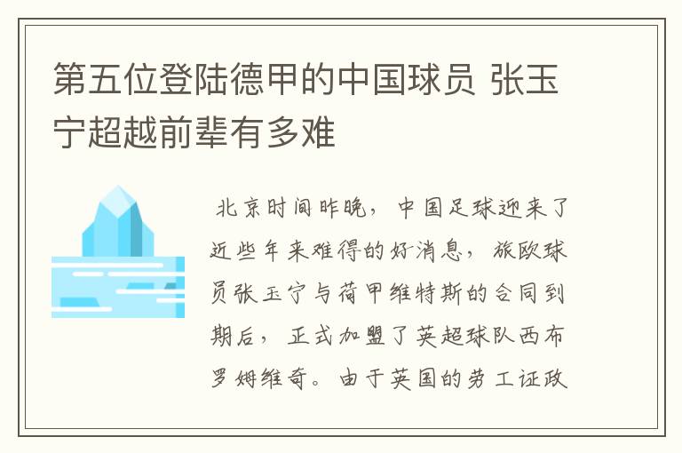 第五位登陆德甲的中国球员 张玉宁超越前辈有多难