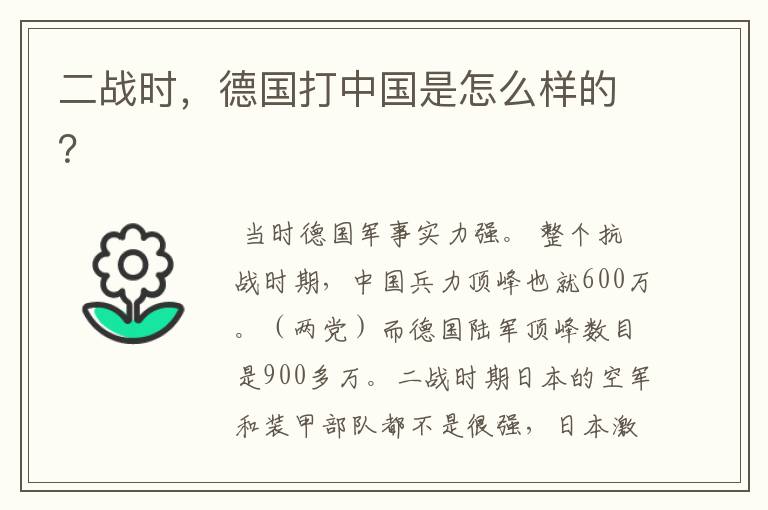二战时,德国打中国是怎么样的?