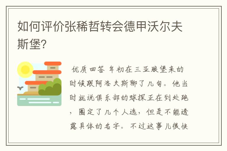 如何评价张稀哲转会德甲沃尔夫斯堡?