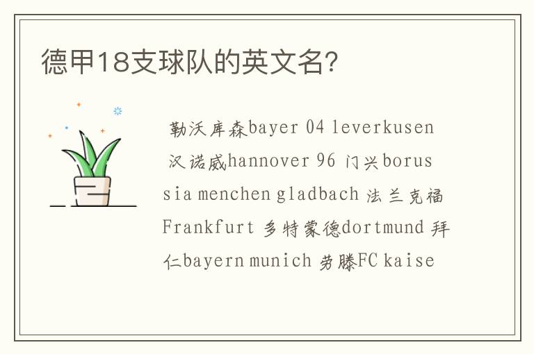 德甲18支球队的英文名?