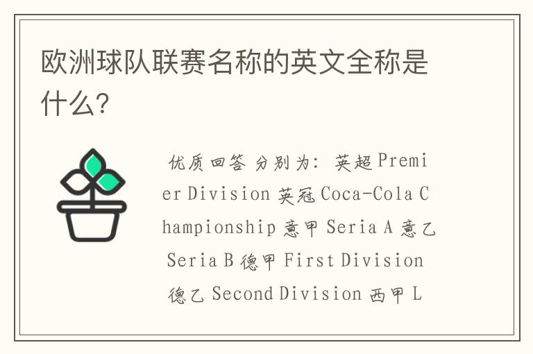 欧洲球队联赛名称的英文全称是什么?